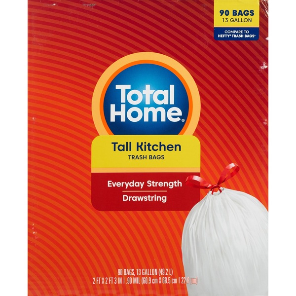 Total Home 13 Gallon Tall Kitchen Trash Bags, 90 Bags