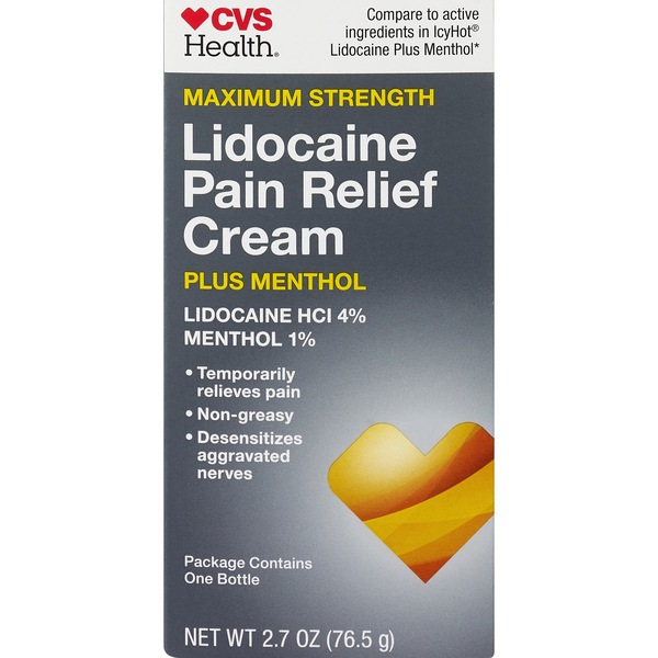 CVS Health Maximum Strength, Hot & Cold, Lidocaine Pain Relieving Cream with Menthol, 2.7 OZ 