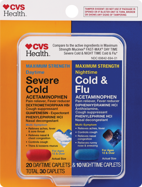 CVS Health Max Strength Severe Cold & Flu, Day & Night Combo Pack, 20CT Day, 10CT Night