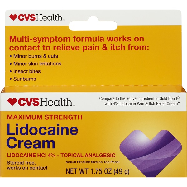 Clicking on the image opens a new modal with 1 larger images of CVS Health Maximum Strength Lidocaine Cream. Some images may not have descriptive text. 1 out of 1.