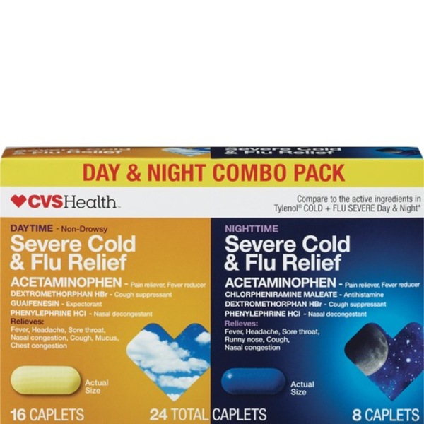 CVS Health Day & Night Severe Cold & Flu Relief Caplets, 24 CT