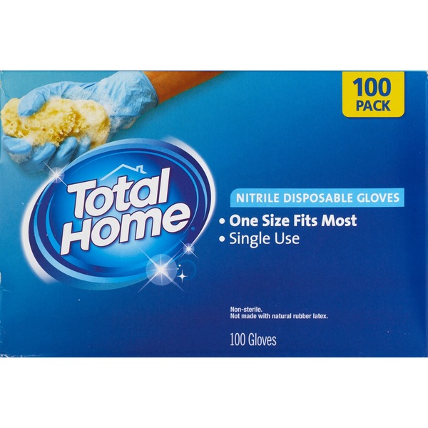 Total Home Nitrile Disposable Gloves, 100 CT