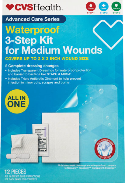 CVS Health Advanced Care Waterproof 3-Step Kit for Medium wounds