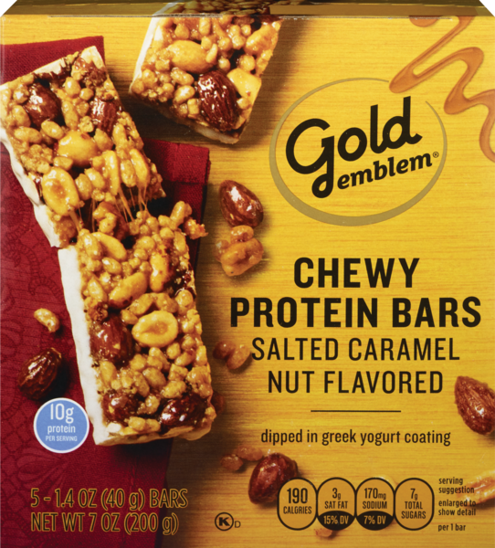 Gold Emblem Chewy Protein Bars, Salted Caramel Nut, 5 CT