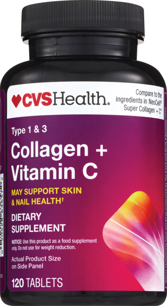 CVS Health Collagen + Vitamin C, Skin & Nail Health Dietary Supplement Tablets, 120 CT