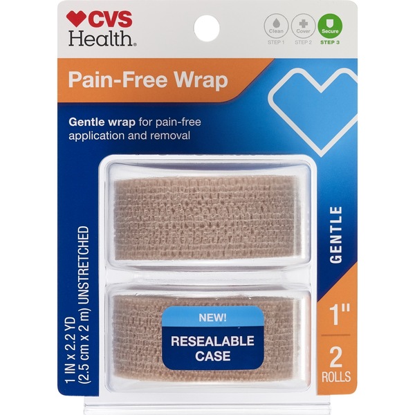 CVS Pain-Free Wrap Gentle Breathable Flexible 1"x2.2YdBge2Pk