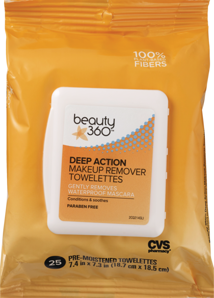 Beauty 360 Oil-Free Deep A/Packion Makeup Remover Cloths, 25/Pack