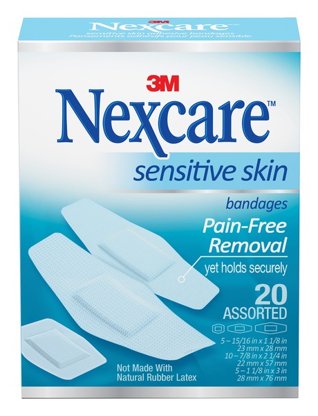 Nexcare Sensitive Skin Bandages, Assorted Sizes, 20/Pack