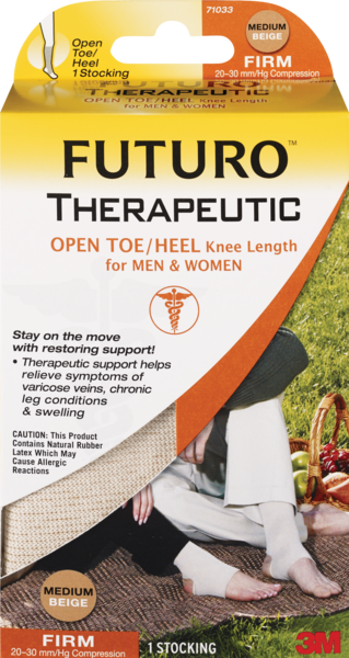 FUTURO Therapeutic Open Toe/Heel Knee Length Stockings for Men and Women, Beige