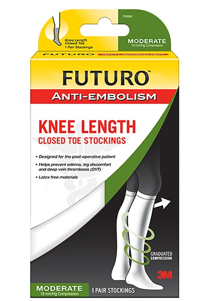 Clicking on the image opens a new modal with 1 larger images of FUTURO Anti-Embolism Stockings, Knee Length, Closed Toe, White. Some images may not have descriptive text. 1 out of 1.