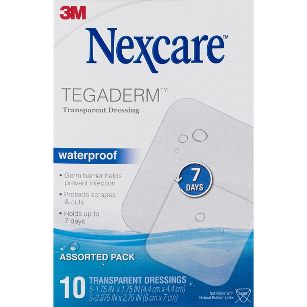 Nexcare Tegaderm Transparent Dressing TEGA-10, 1 3/4in x 1 3/4in and 2 3/8in x 2 3/4in, 10CT