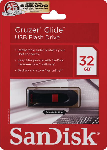 Sandisk Cruzer Glide USB Flash Drive, 32GB