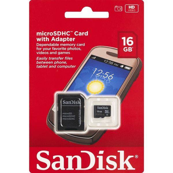 SanDisk 16GB MicroSDHC Memory Card With Adapter