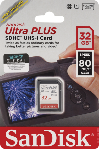 SanDisk Ultra Plus SDHC UHS-I Card, 32GB