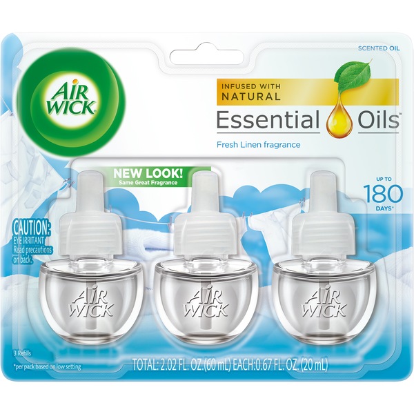 Air Wick Essential Oils Scented Oil Refills, Fresh Linen, 3 CT