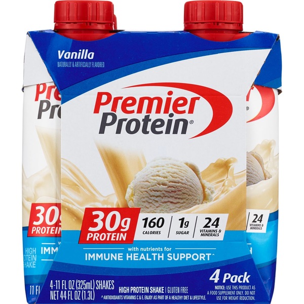 Premier Protein Milkshake 30g Protein Vanilla 4Pk 11oz Bttls