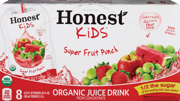 Honest Kids Super Fruit Punch Pouches, 8 CT, 6.75 OZ