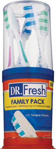 Dr. Fresh Velocity Family Pack, 5 Toothbrushes Plus Drinking Cup & Toothbrush Holder