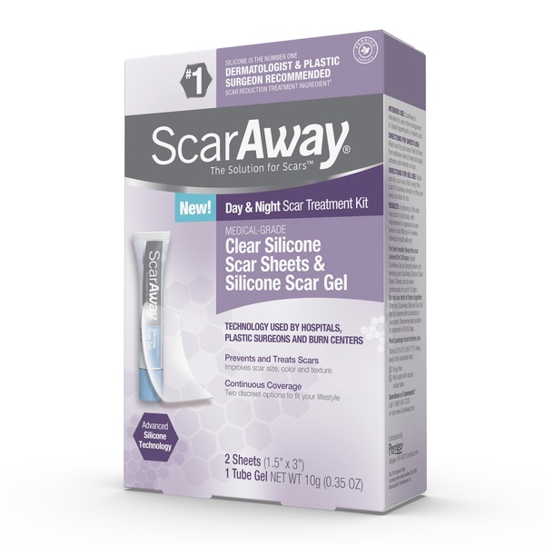 ScarAway Scar Treatment Kit, 2 Silicone Scar Sheets and 100% Silicone Scar Gel, 0.35 OZ