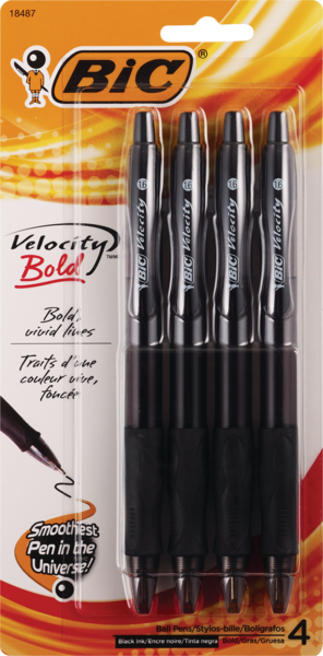 BIC Atlantis Velocity Bold Retractable Ball Pen, Bold Point (1.6mm), Black, Pack of 6