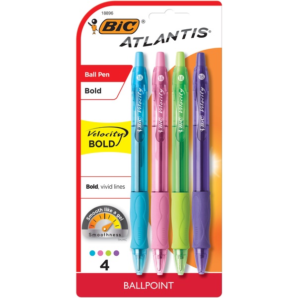 BIC Atlantis Velocity Bold Fashion Retractable Ball Pen Set, Assorted Ink, 4 CT