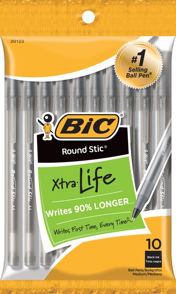 BIC Round Stic Xtra Life 1mm Medium Point Ball Pen, 10CT