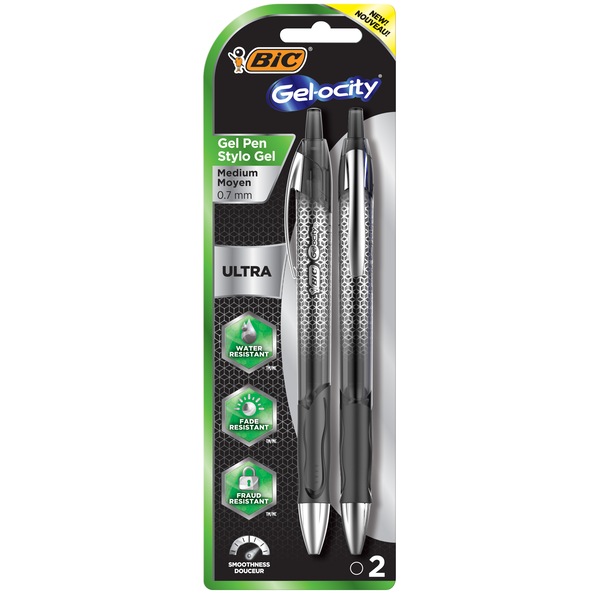 BIC Gel-ocity Ultra Retractable Gel Pens, Black, 2 CT