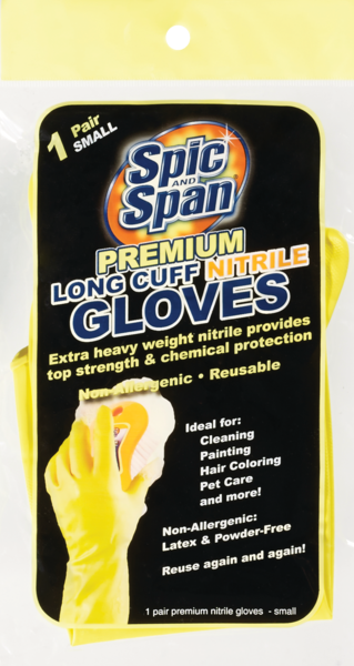 Spic And Span Premium Long Cuff Nitrile Gloves, 1 Pair Small