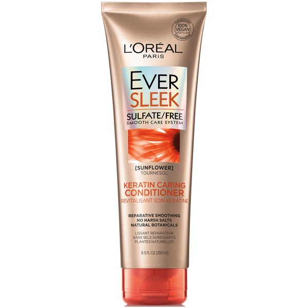 L'Oreal Paris EverSleek Sulfate Free Keratin Caring Conditioner Sunflower Oil, 8.5 OZ
