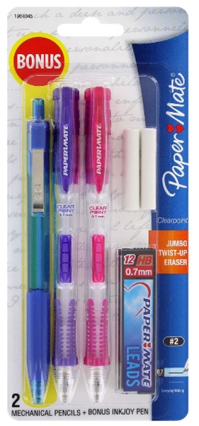 Paper Mate Clearpoint Mechanical Pencils, 0.7mm, HB #2, with Bonus InkJoy 300RT Blue Ballpoint Pen, 2 + 1 Pack