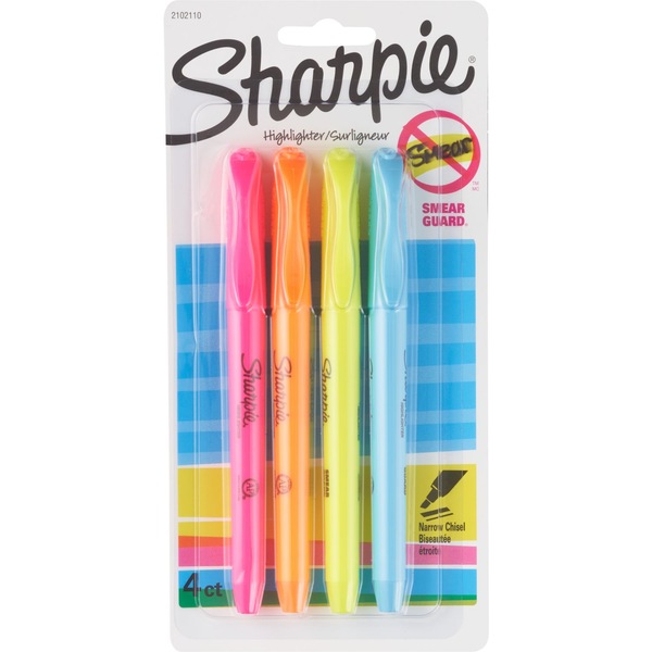 Sharpie Highlighters Smear Guard Narrow Chisel Asstd #27174