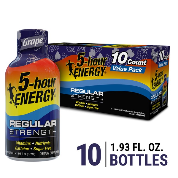 5-hour ENERGY Shot, Regular Strength, Grape, 1.93 OZ, 10 pack