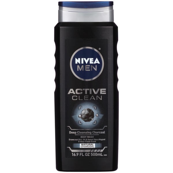 Nivea Men Body Wash Active Clean w/NaturalCharcoal DeepClean