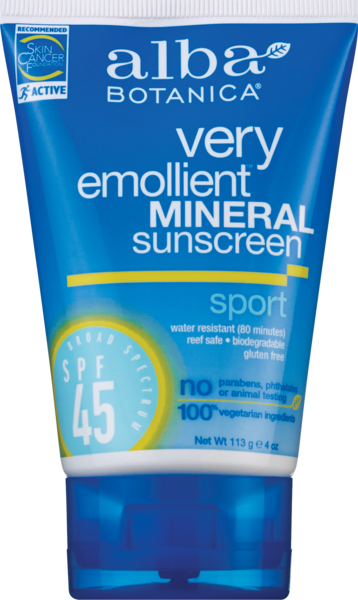 Alba Botanica Very Emollient Mineral Sunscreen Sport SPF45, 4 OZ