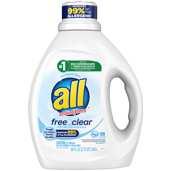 all Liquid Laundry Detergent, Free Clear for Sensitive Skin, 88 OZ, 58 Loads