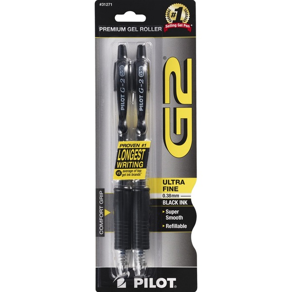 Pilot G2 Gel Rolling Ball Retractable Pens Ultra-Fine Point Black Ink 