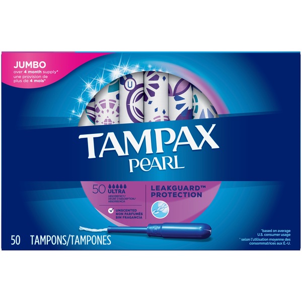 Tampax Pearl Tampons Ultra Absorbency with LeakGuard Braid, Unscented, 18 Count