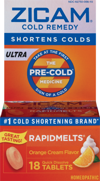 Homeopathic Zicam Cold Remedy Rapid Melt Tablets, Orange, 18CT