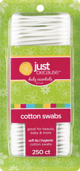 Clicking on the image opens a new modal with 1 larger images of Just Because Daily Essentials Cotton Swabs, 250CT. Some images may not have descriptive text. 1 out of 1.