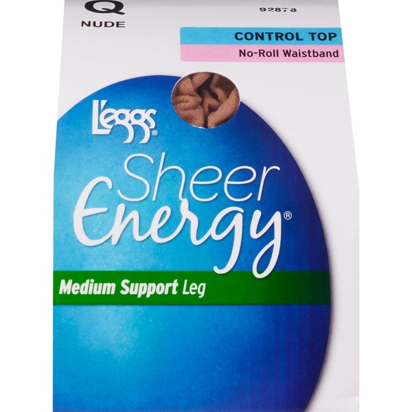 L'eggs Sheer Energy Medium Support Leg Control Top Pantyhose, Size Q, Nude