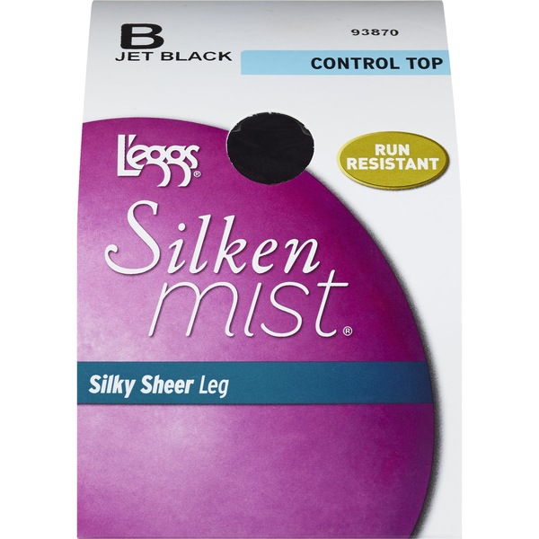L'eggs Silken Mist Lasting Sheer Control Top, Sheer Toe Pantyhose Size B Jet Black