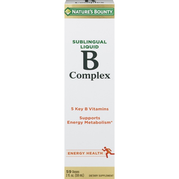 Clicking on the image opens a new modal with 2 larger images of Nature's Bounty Sublingual Liquid Vitamin B Complex with Vitamin B-12, 2 OZ. Some images may not have descriptive text. 1 out of 2.