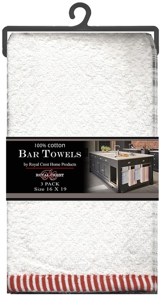 Royal Crest 100% Cotton Bar Towels, 3 CT