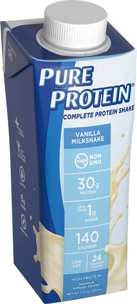 Clicking on the image opens a new modal with 1 larger images of PURE PROTEIN COMPLETE PROTEIN VANILLA SHAKE 4PK. Some images may not have descriptive text. 1 out of 1.