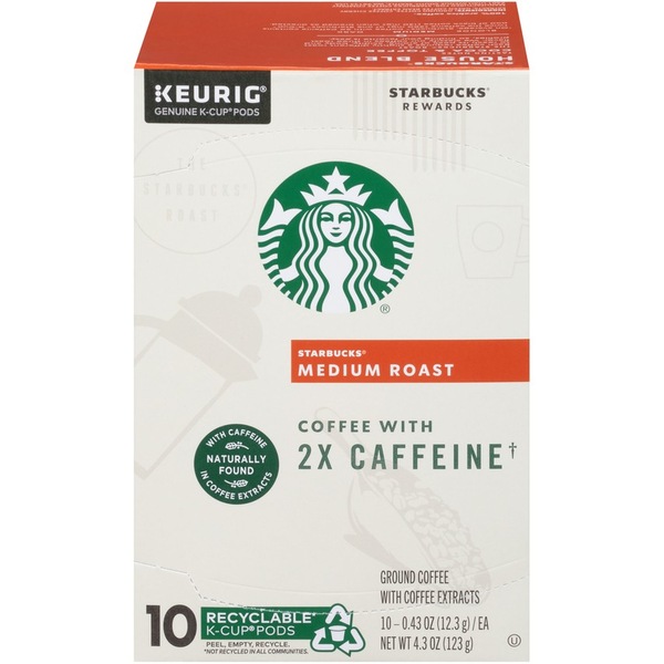 Clicking on the image opens a new modal with 1 larger images of Starbucks Plus - Coffee with 2x Caffeine, Medium Roast K-Cup Pods, 10 CT. Some images may not have descriptive text. 1 out of 1.