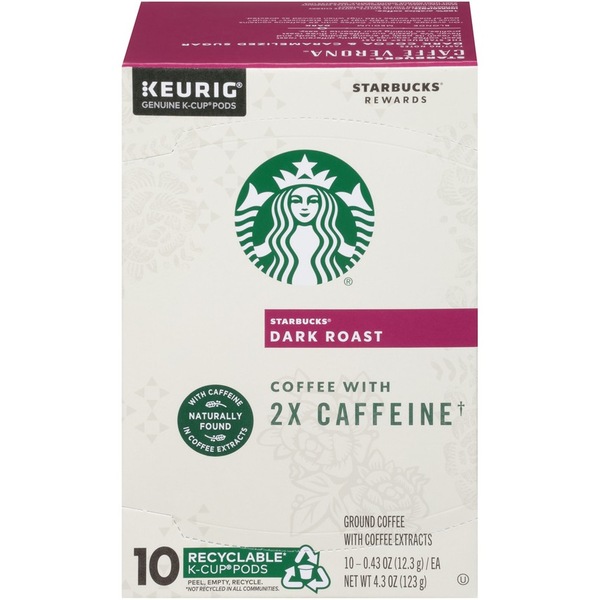 Clicking on the image opens a new modal with 1 larger images of Starbucks Plus - Coffee with 2x Caffeine, Dark Roast K-Cup Pods, 10 CT. Some images may not have descriptive text. 1 out of 1.