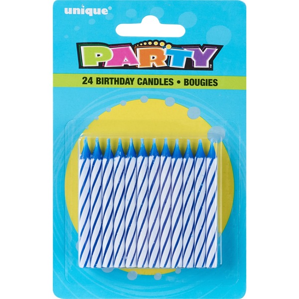 Unique Party Birthday Candles Small Blue&White Stripe