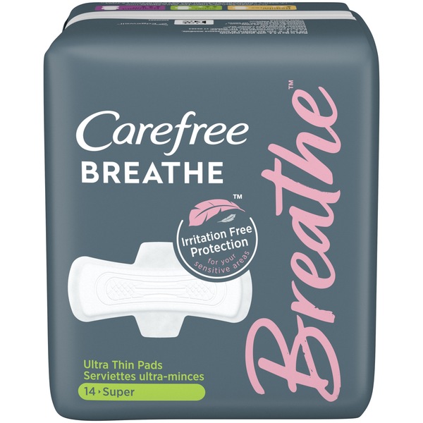 Carefree Breathe Ultra Thin Super Pads with Wings, 14 CT