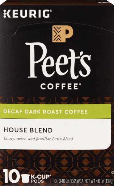 Clicking on the image opens a new modal with 1 larger images of Peet's Coffee Decaf House Blend K-Cup Pods, 10 CT. Some images may not have descriptive text. 1 out of 1.