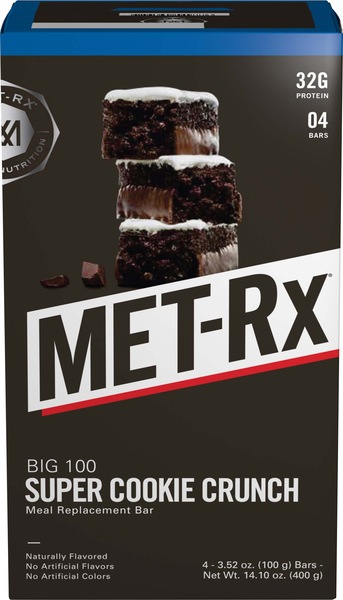 MET-RX BIG 100 SUPER COOKIE CRUNCH MEAL REPLACEMENT BAR 4PK